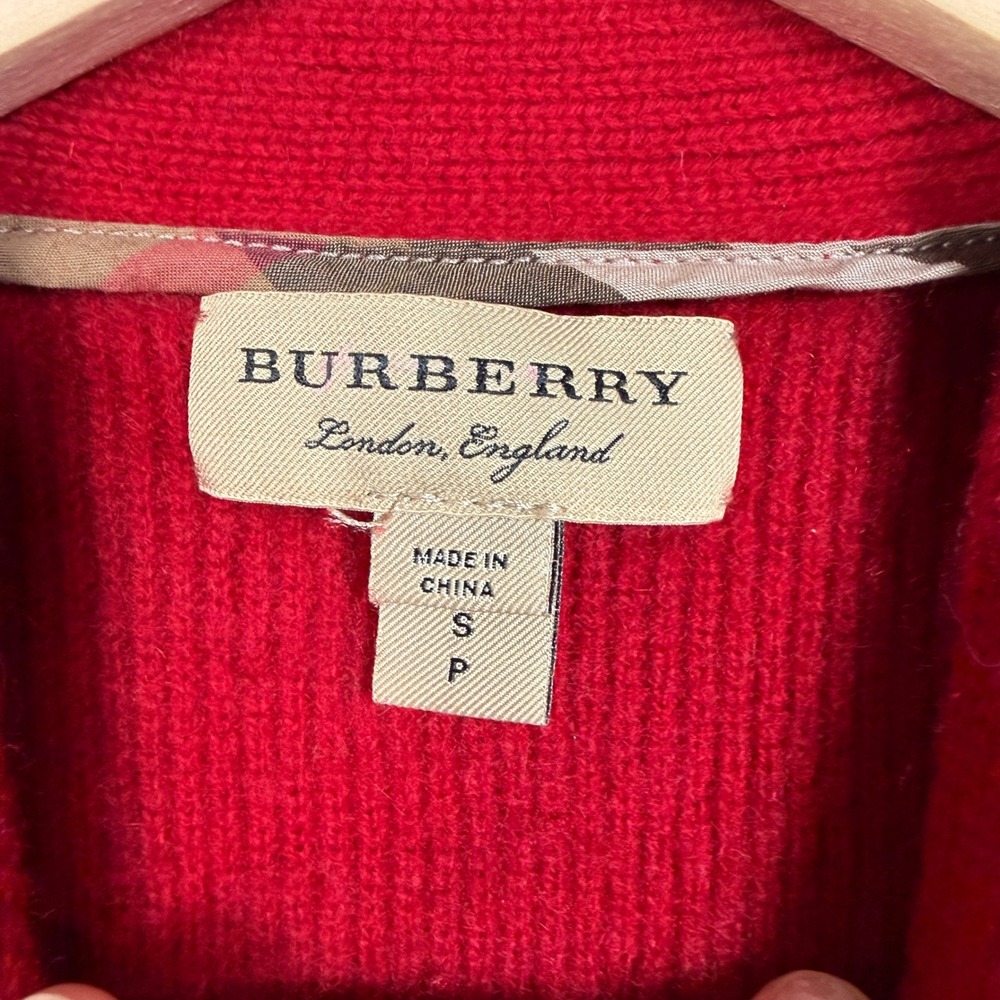 Burberry Size Small Cardigan Sweater Red Wool Blend Ribbed Asymmetrical Button - Picture 7 of 9